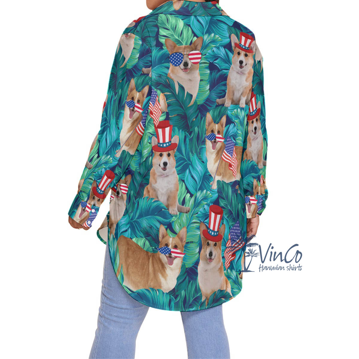 Funny Corgi 4th Of July Women's Hawaiian Plus Size Shirt