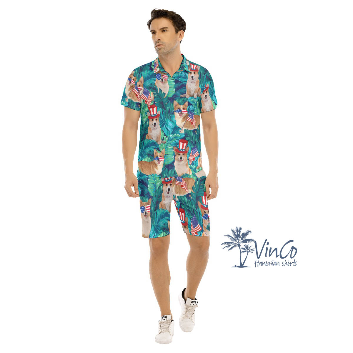 Funny Corgi 4th Of July Hawaiian Shirt And Matching Shorts For Men - variant image 1