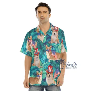 4th Of July Corgi Tropical Hawaiian Shirts For Men