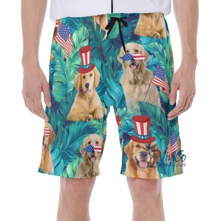 Patriotic Golden Retrieve Tropical Hawaiian Swim Trunks For Men