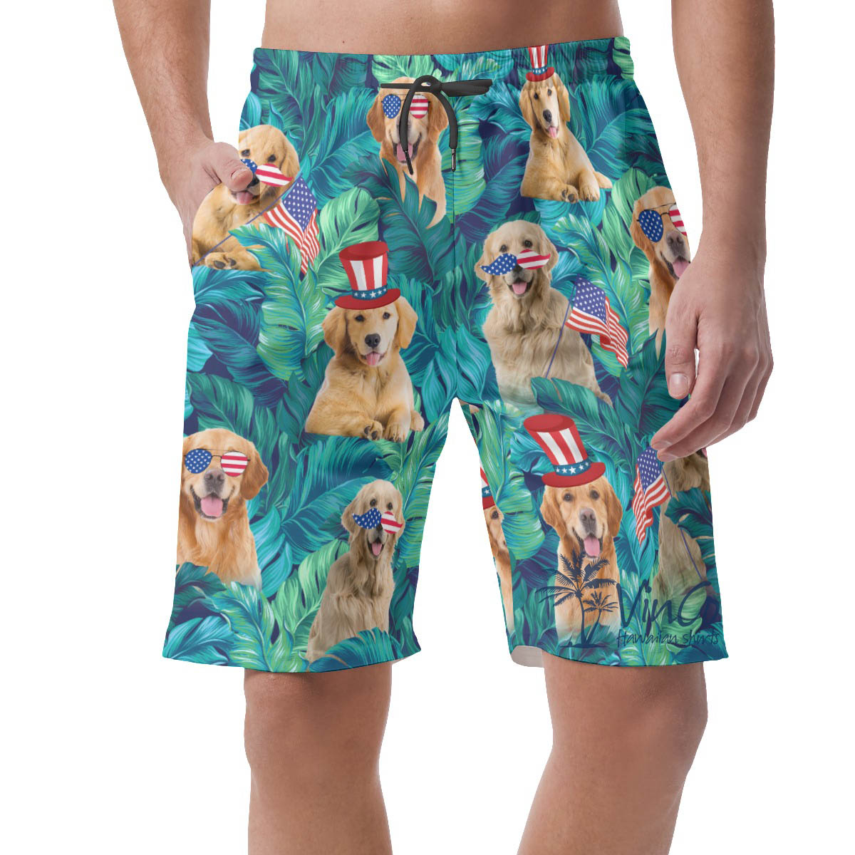 4th Of July Golden Retrieve Tropical Hawaiian Beach Shorts - variant image 1