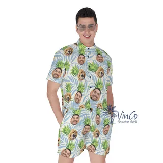 Custom Multiple Face Hawaiian Romper With Dog For Men