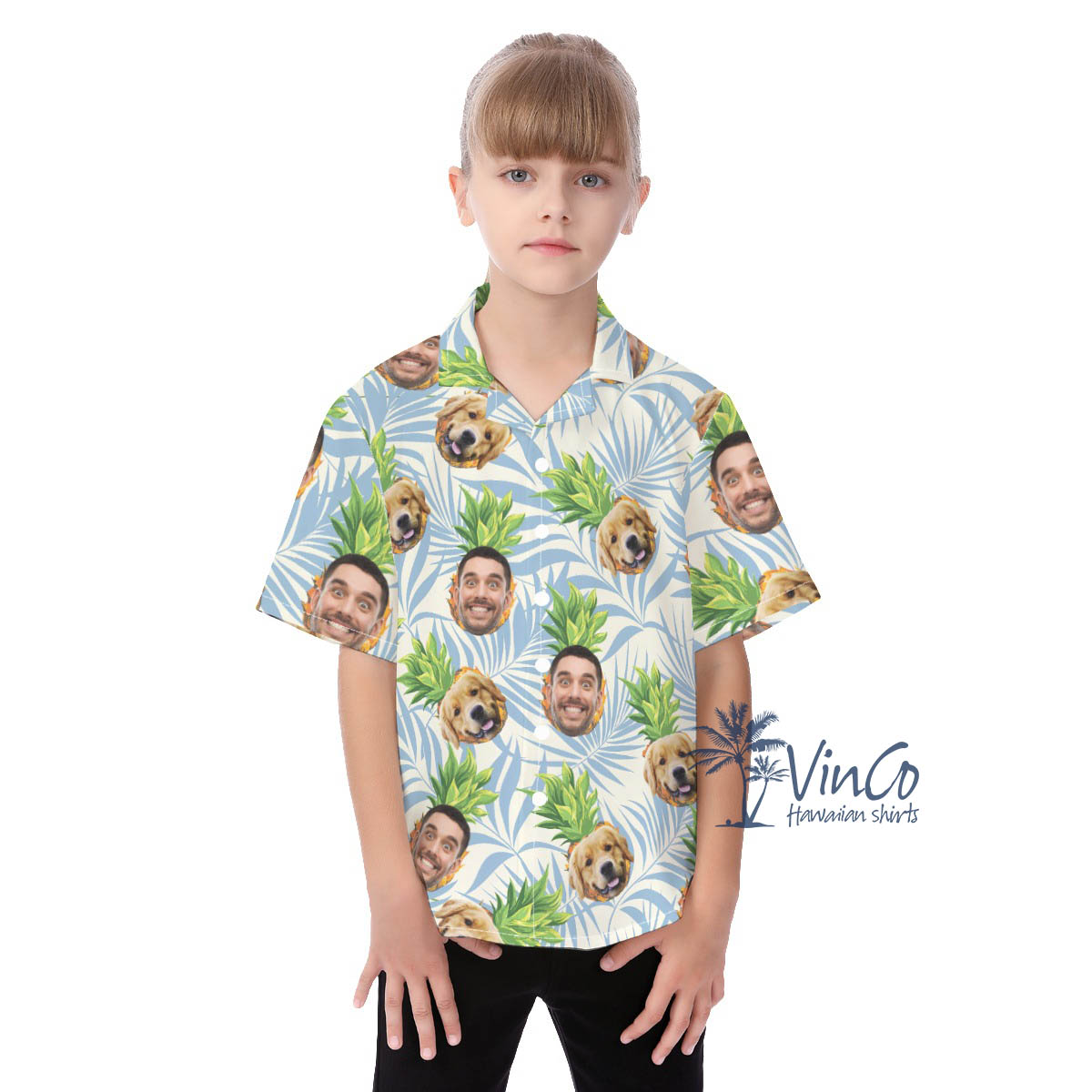 Custom Multiple Faces Hawaiian Button Shirt For Kids - variant image 1