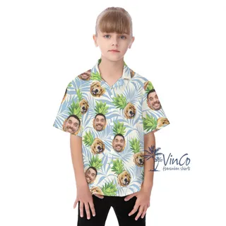 Custom Multiple Faces Hawaiian Button Shirt For Kids