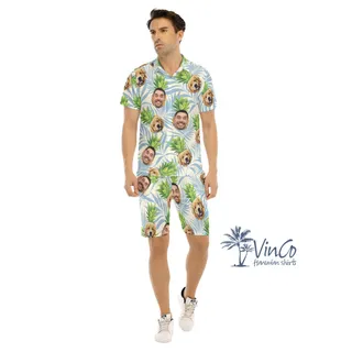 Tropical Pineapple Hawaiian Shirt Set For Men