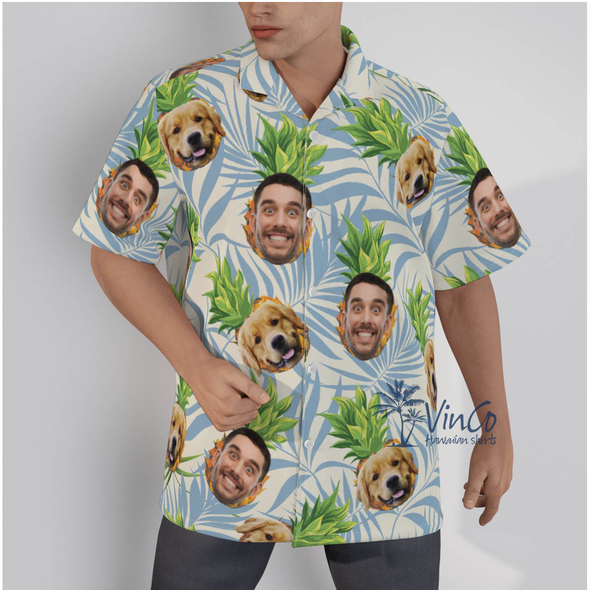Men's Custom Tropical Hawaiian Shirts With Dog Face - variant image 1