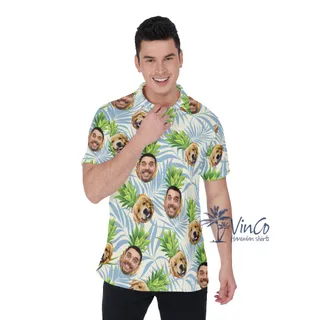 Tropical Pineapple Custom Dog Face Hawaiian Shirt Polo For Men