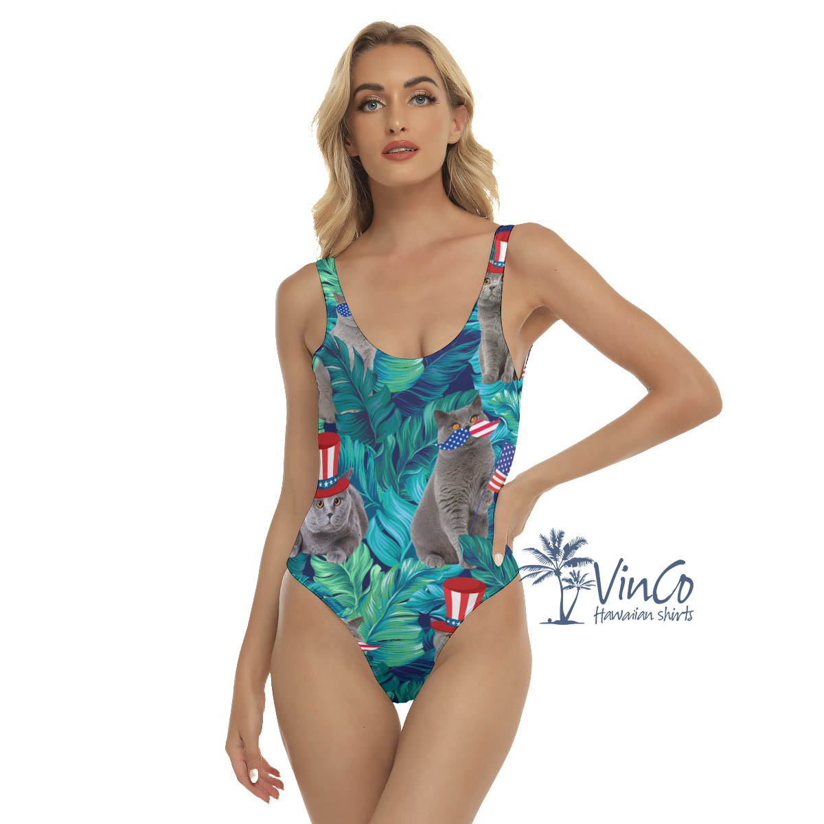 Funny 4th Of July Cat Tropical Hawaiian Swimsuit - variant image 1