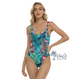 Funny 4th Of July Cat Tropical Hawaiian Swimsuit