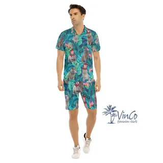 Set Patriotic Cat Tropical Hawaiian Shirt And Matching Shorts For Men