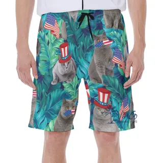 Funny Cat 4th Of July Hawaiian Swim Trunks For Men