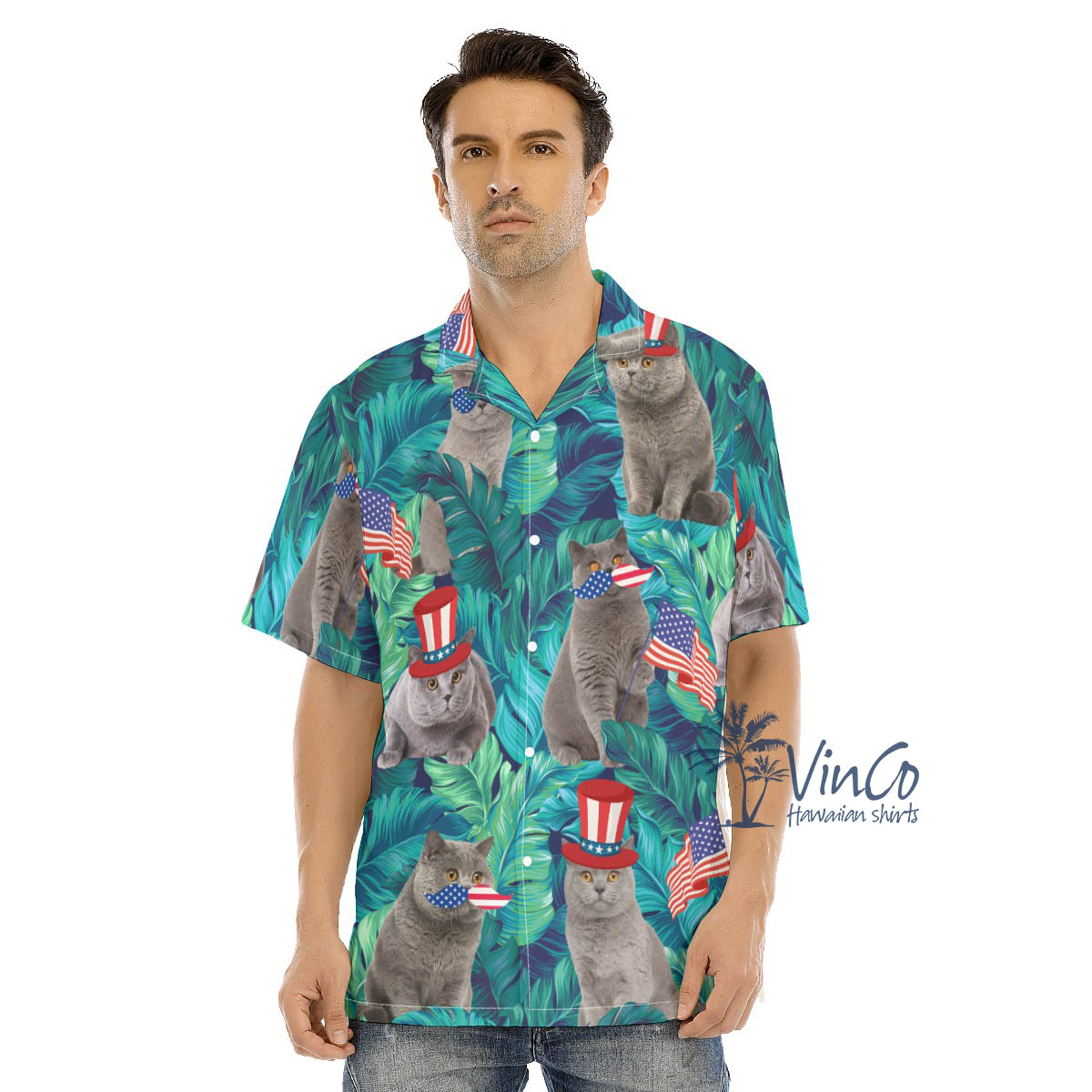 Funny Patriotic Cat Tropical Hawaiian Shirt - variant image 1