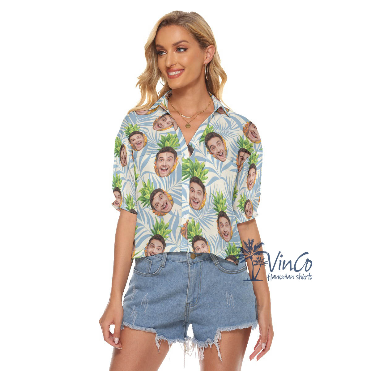 Custom Pineapple Hawaiian Cropped Shirt For Women - variant image 1