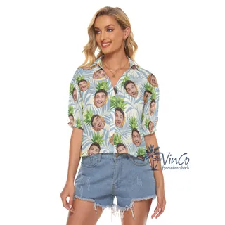 Custom Pineapple Hawaiian Cropped Shirt For Women