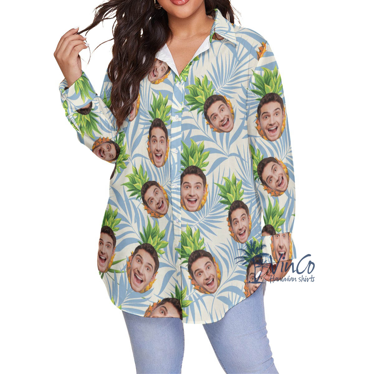 Custom Face Pineapple Plus Size Hawaiian Shirt For Women - variant image 1