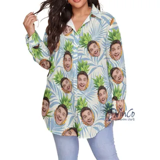 Custom Face Pineapple Plus Size Hawaiian Shirt For Women