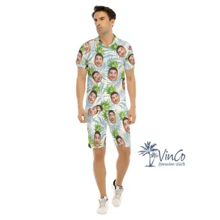 Personalized Pineapples Hawaiian Shirt Set With Faces For Men