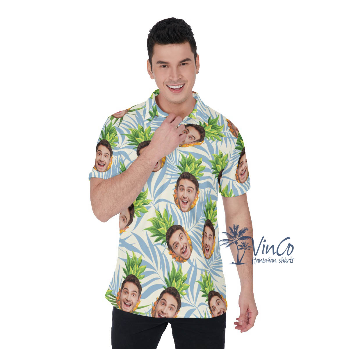 Custom Pineapple Face Hawaiian Polo Shirt For Men - variant image 1
