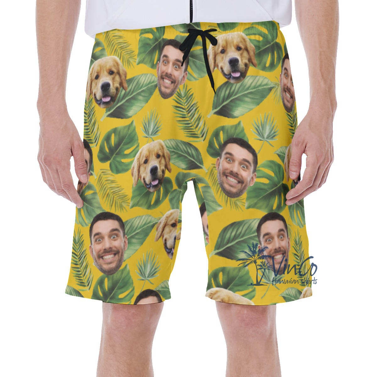 Custom Face And Dog Hawaiian Swim Trunks For Men - variant image 1