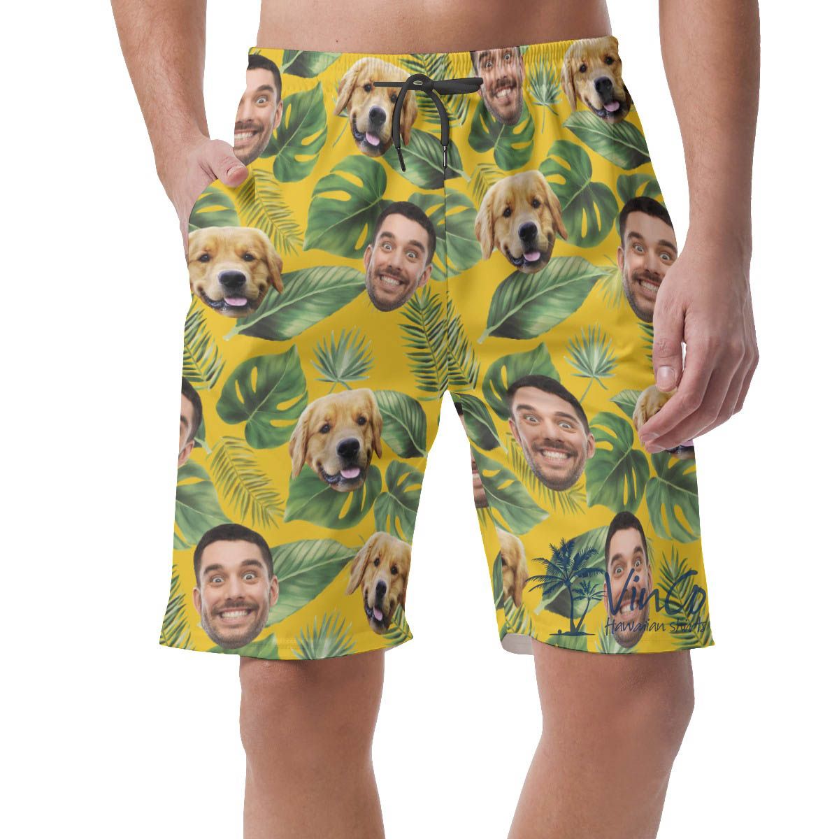 Yellow Custom Dog Hawaiian Shorts For Men - variant image 1