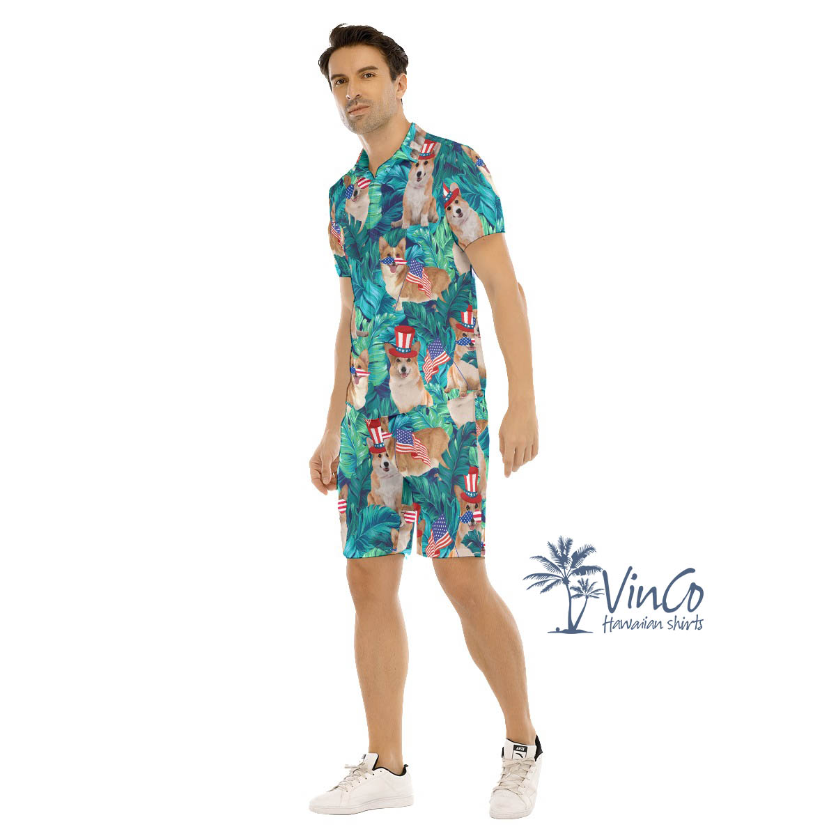 Funny Corgi 4th Of July Hawaiian Shirt And Matching Shorts For Men