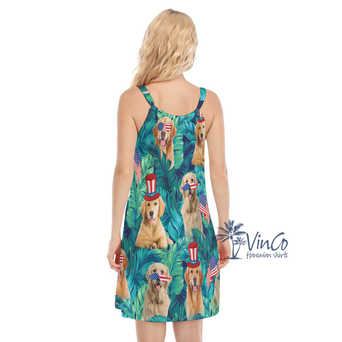 Funny Golden Retrieve Patriotic Tropical Women's Hawaiian Dress