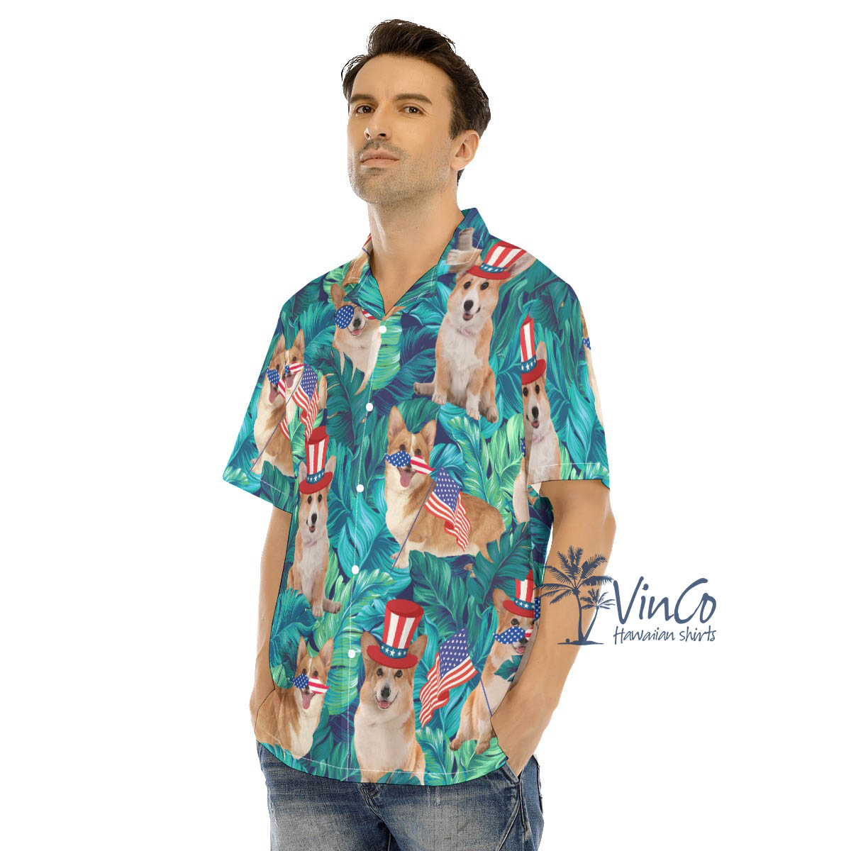 4th Of July Corgi Tropical Hawaiian Shirts For Men