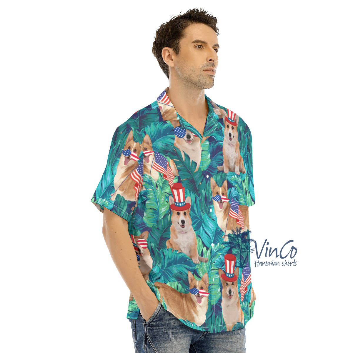 4th Of July Corgi Tropical Hawaiian Shirts For Men
