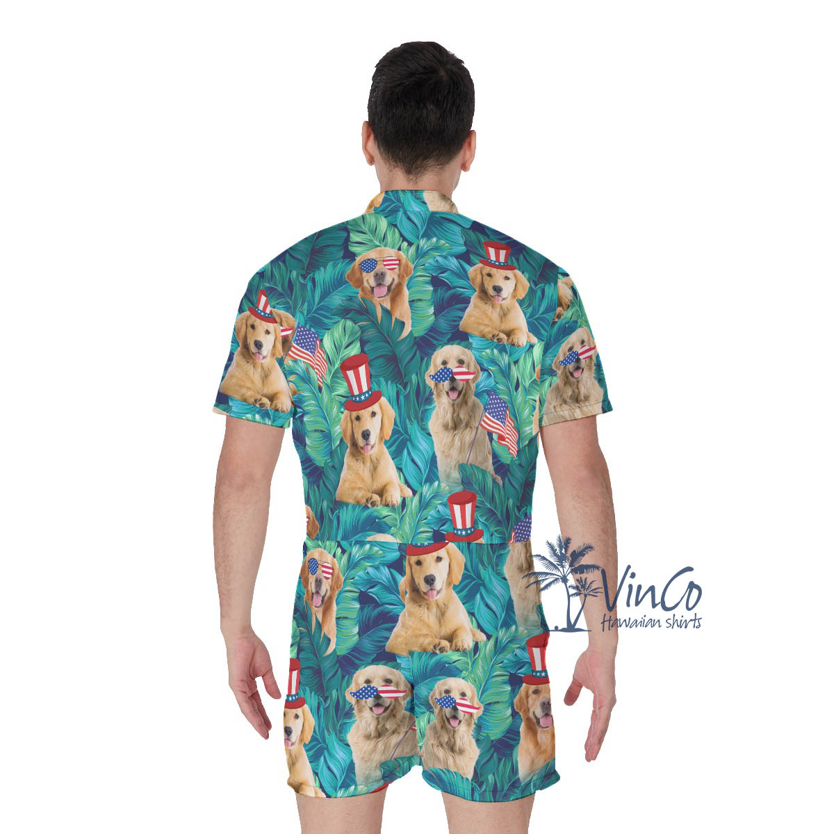Funny Golden Retrieve 4th Of July Hawaiian Romper For Men