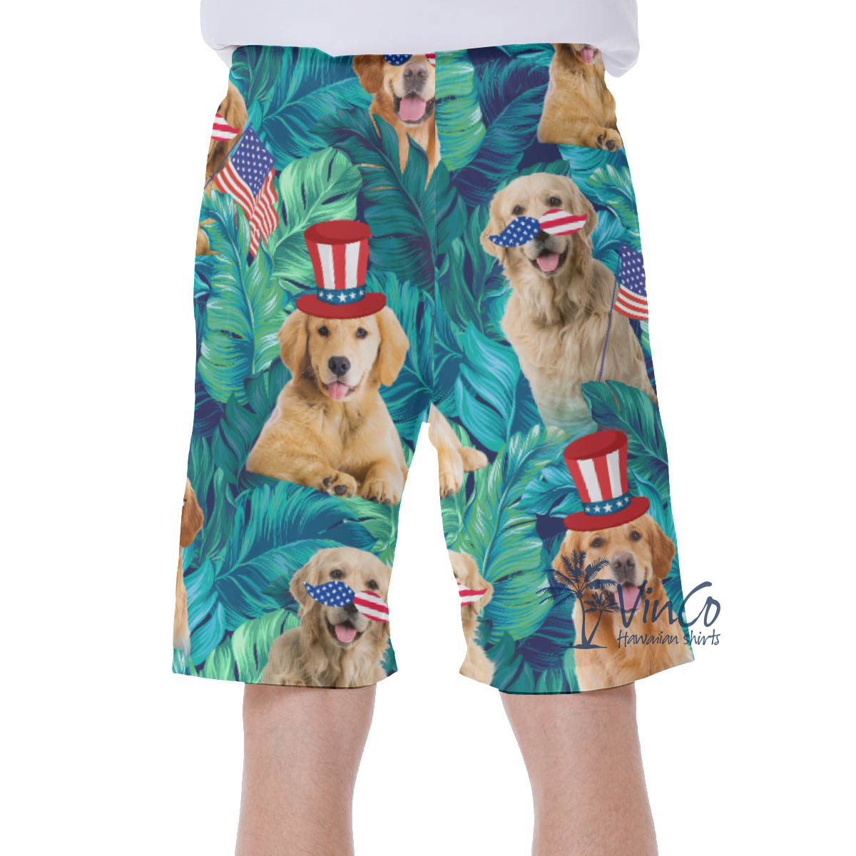 Patriotic Golden Retrieve Tropical Hawaiian Swim Trunks For Men