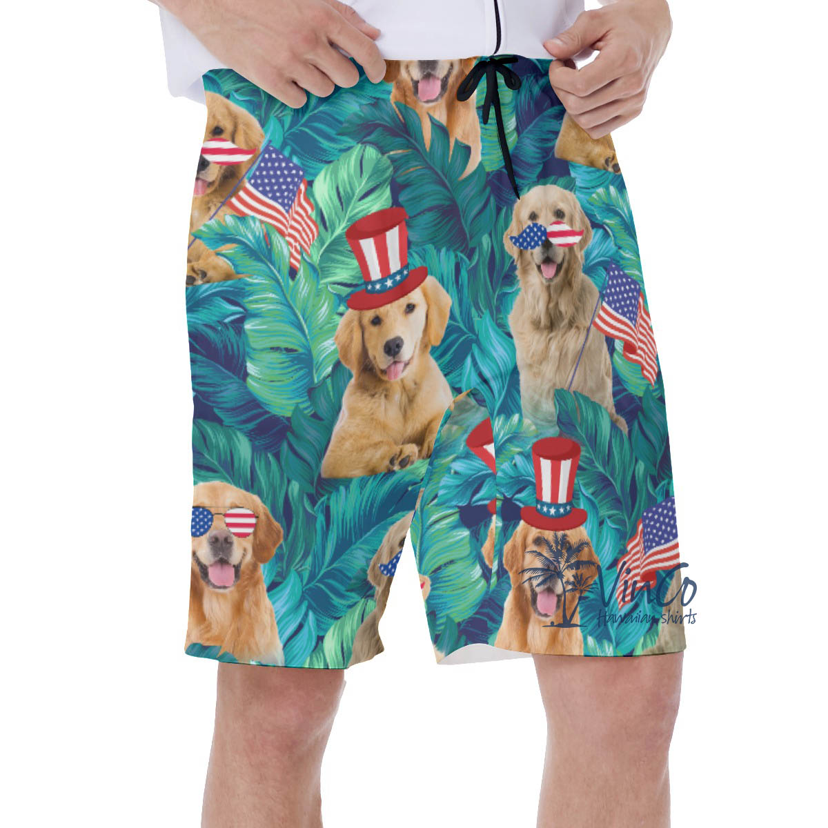 Patriotic Golden Retrieve Tropical Hawaiian Swim Trunks For Men