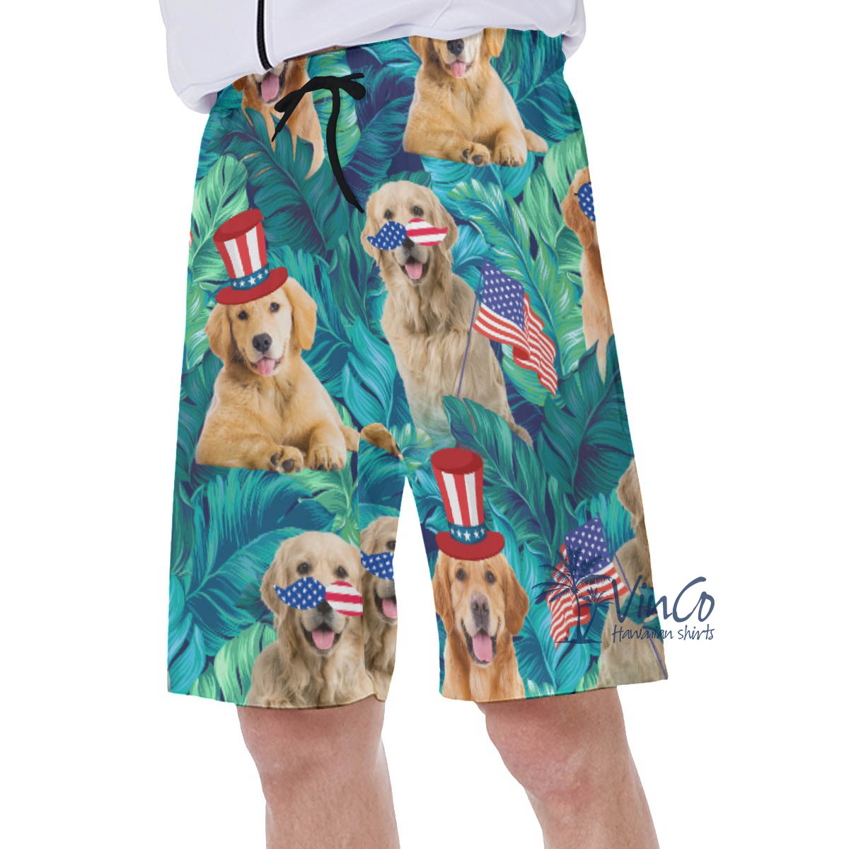 Patriotic Golden Retrieve Tropical Hawaiian Swim Trunks For Men