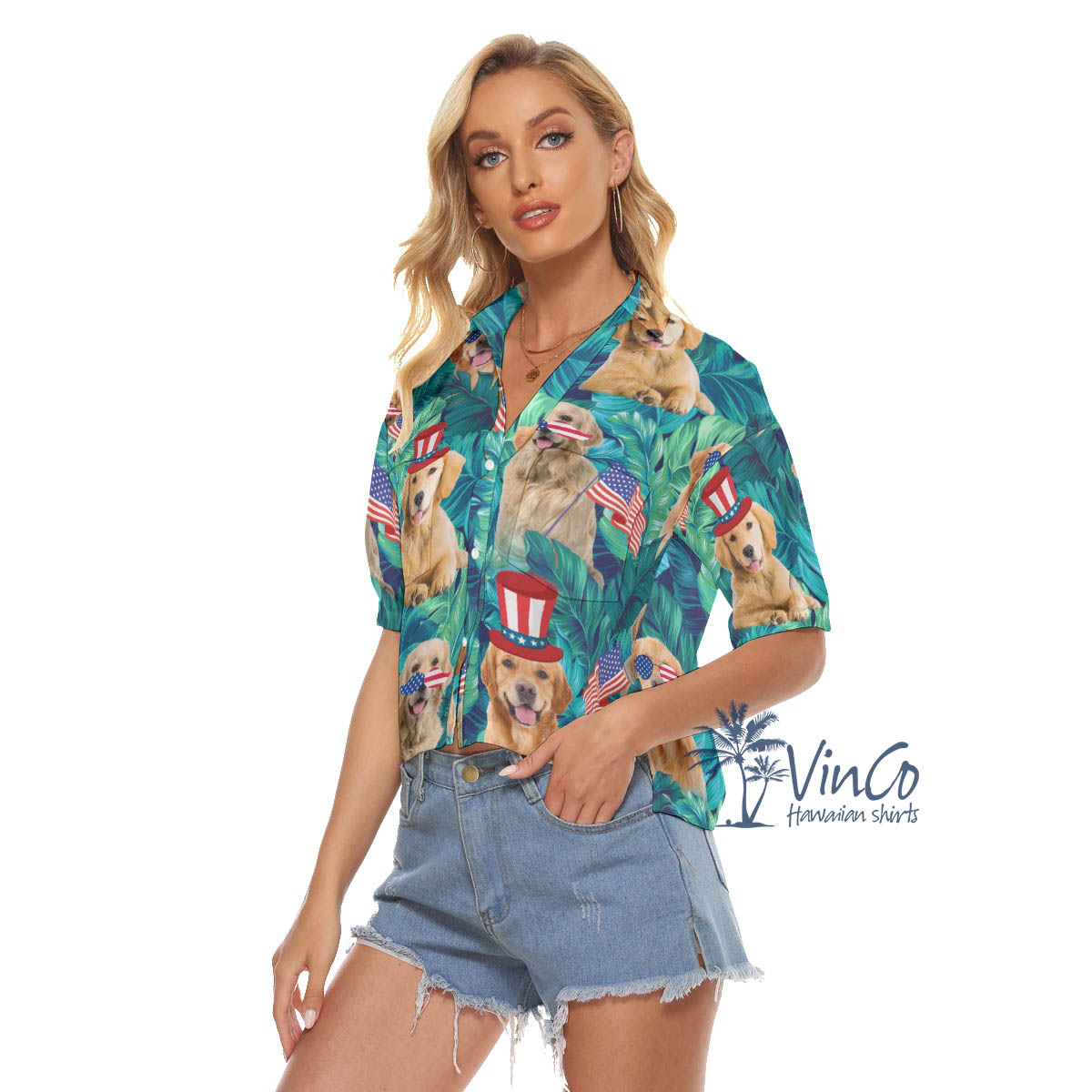Tropical Golden Retrieve 4th Of July Aloha Crop Top Shirt For Women