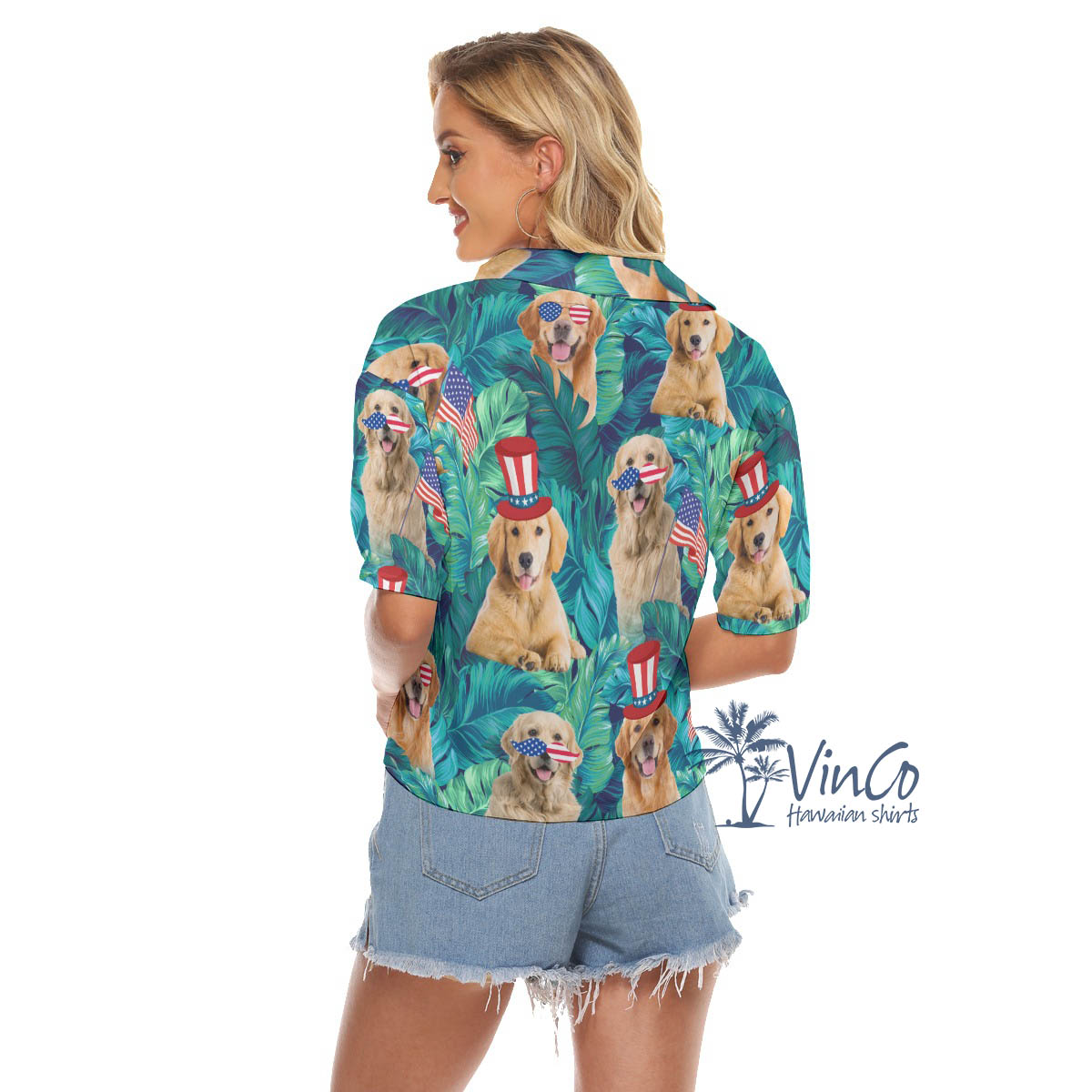 Tropical Golden Retrieve 4th Of July Aloha Crop Top Shirt For Women