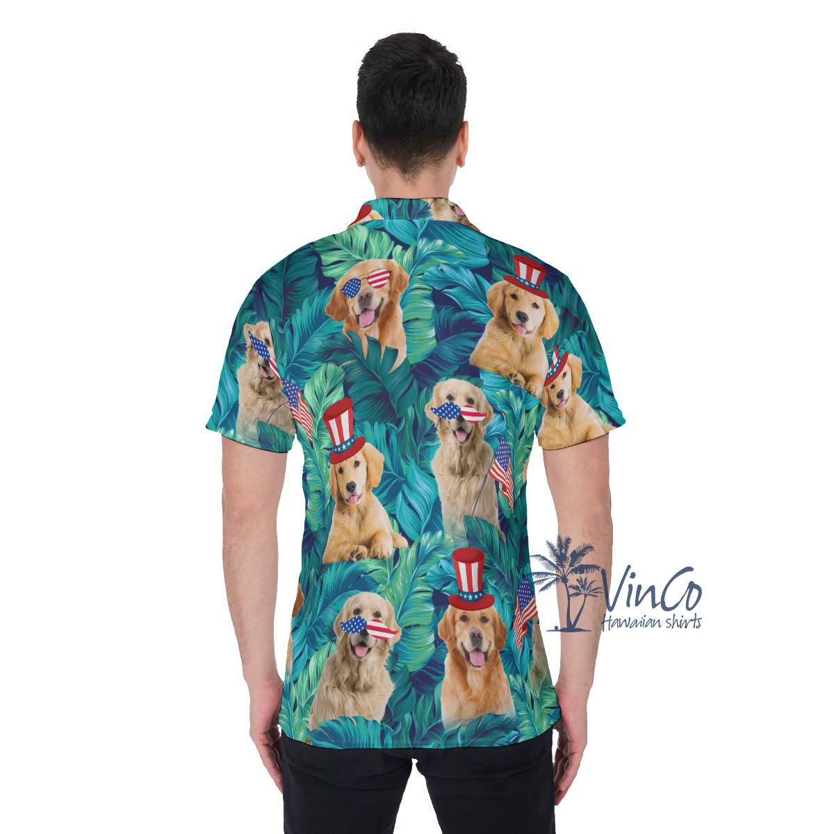 Funny Golden Retrieve 4th Of July Hawaiian Polo Shirt