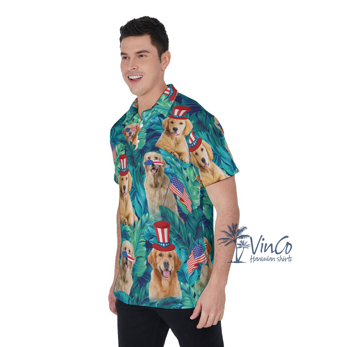 Funny Golden Retrieve 4th Of July Hawaiian Polo Shirt