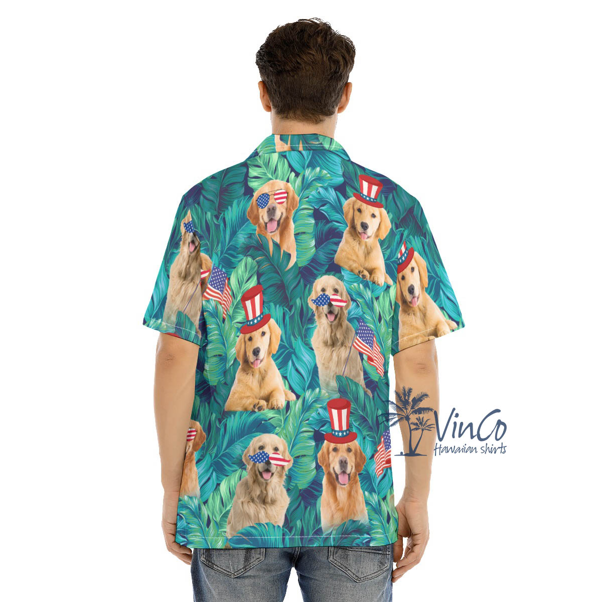 Funny Patriotic Golden Retrieve Tropical Hawaiian Shirt