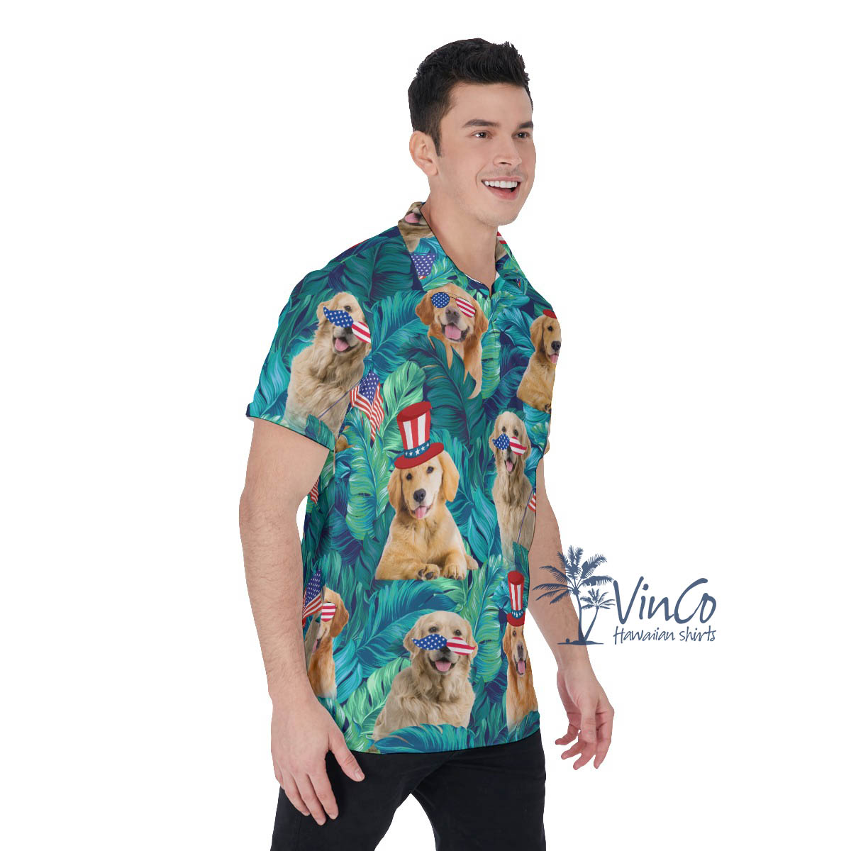 Funny Golden Retrieve 4th Of July Hawaiian Polo Shirt