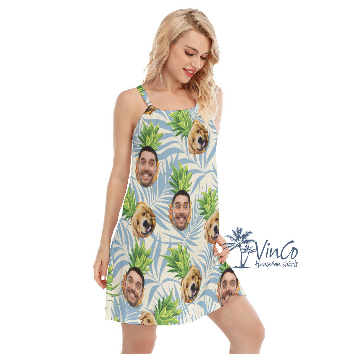 Custom Dog Faces Hawaiian Summer Dress For Women