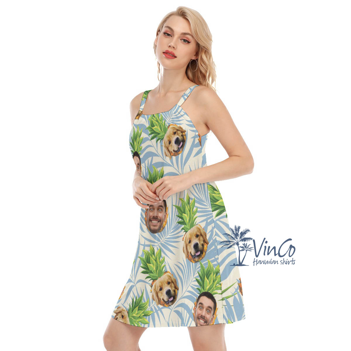 Custom Dog Faces Hawaiian Summer Dress For Women
