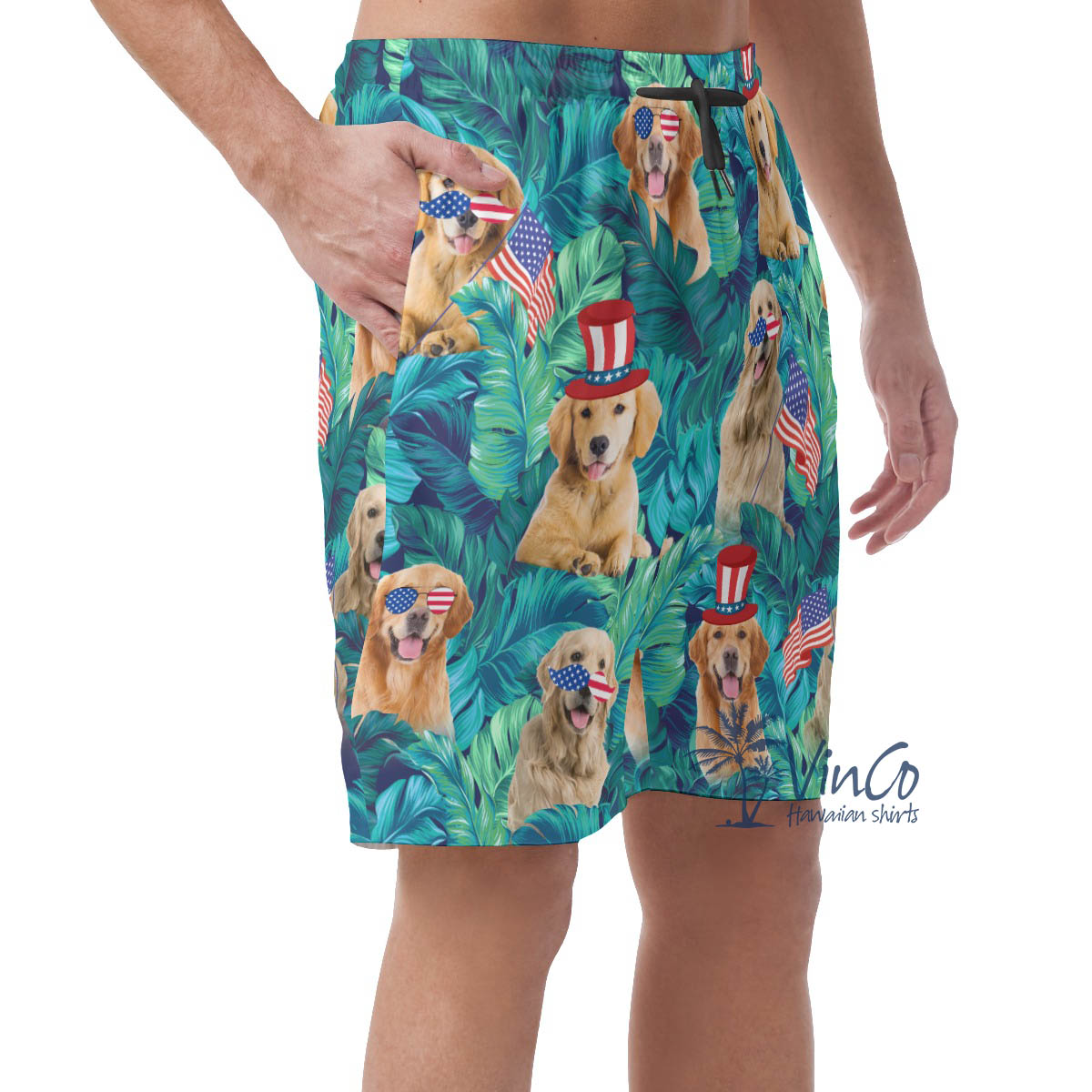 4th Of July Golden Retrieve Tropical Hawaiian Beach Shorts