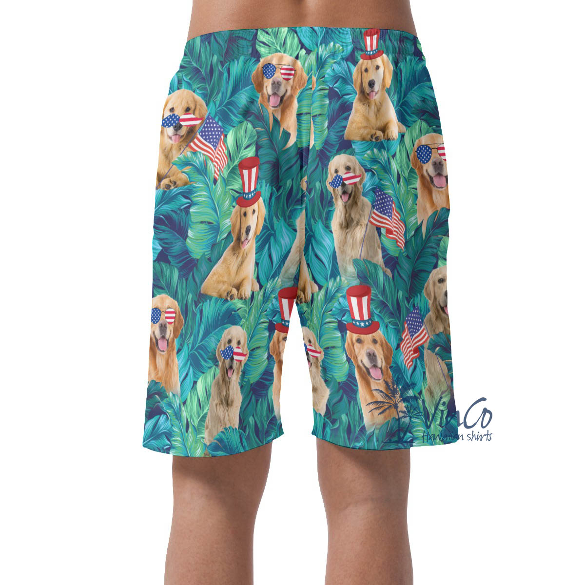 4th Of July Golden Retrieve Tropical Hawaiian Beach Shorts