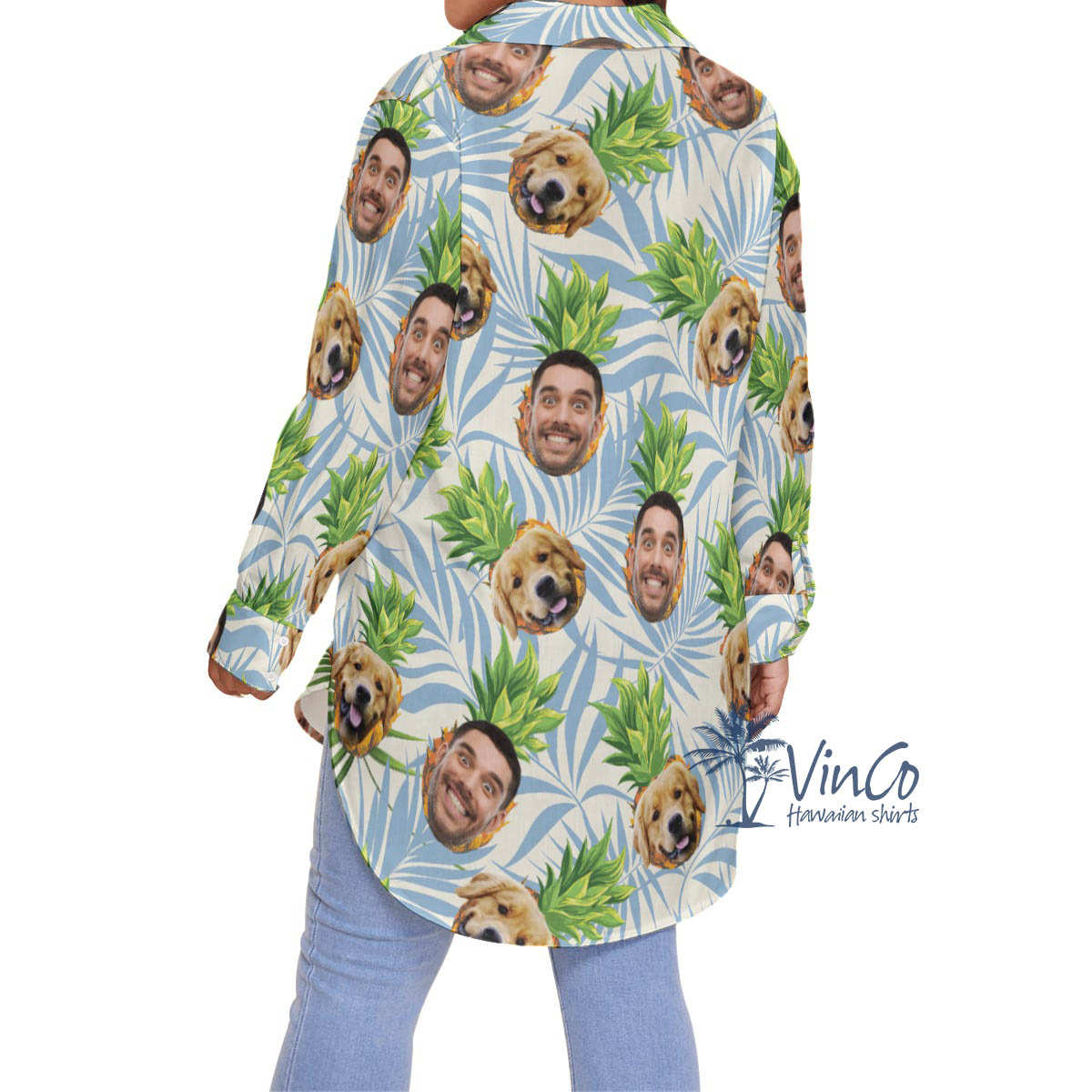 Custom Dog Face Pineapple Oversize Hawaiian Shirt For Women