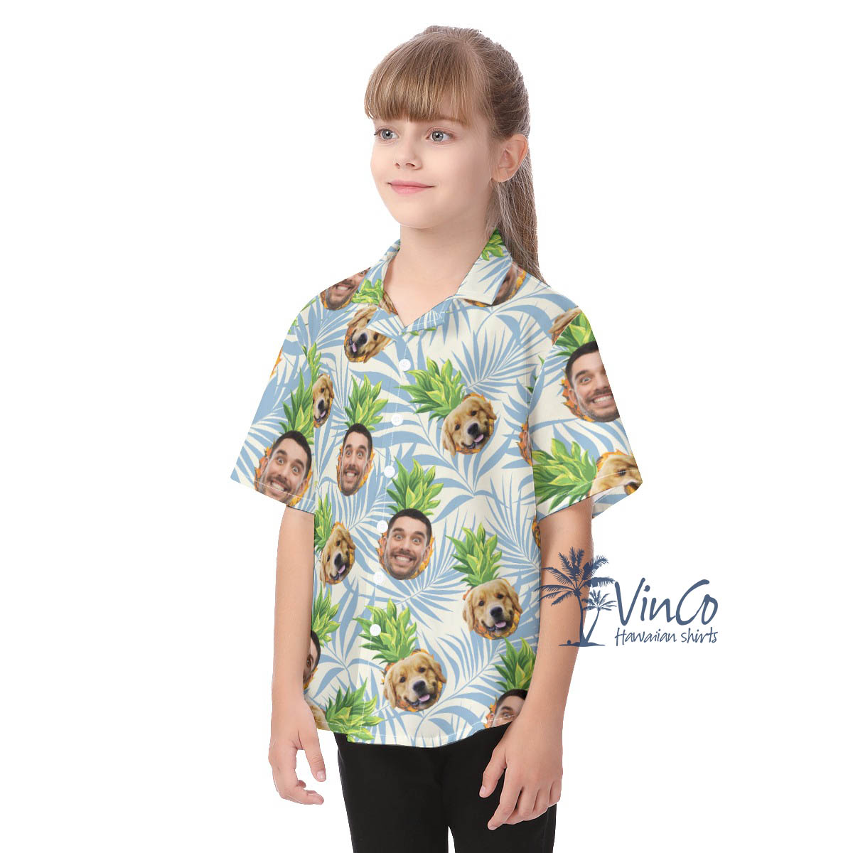 Custom Multiple Faces Hawaiian Button Shirt For Kids