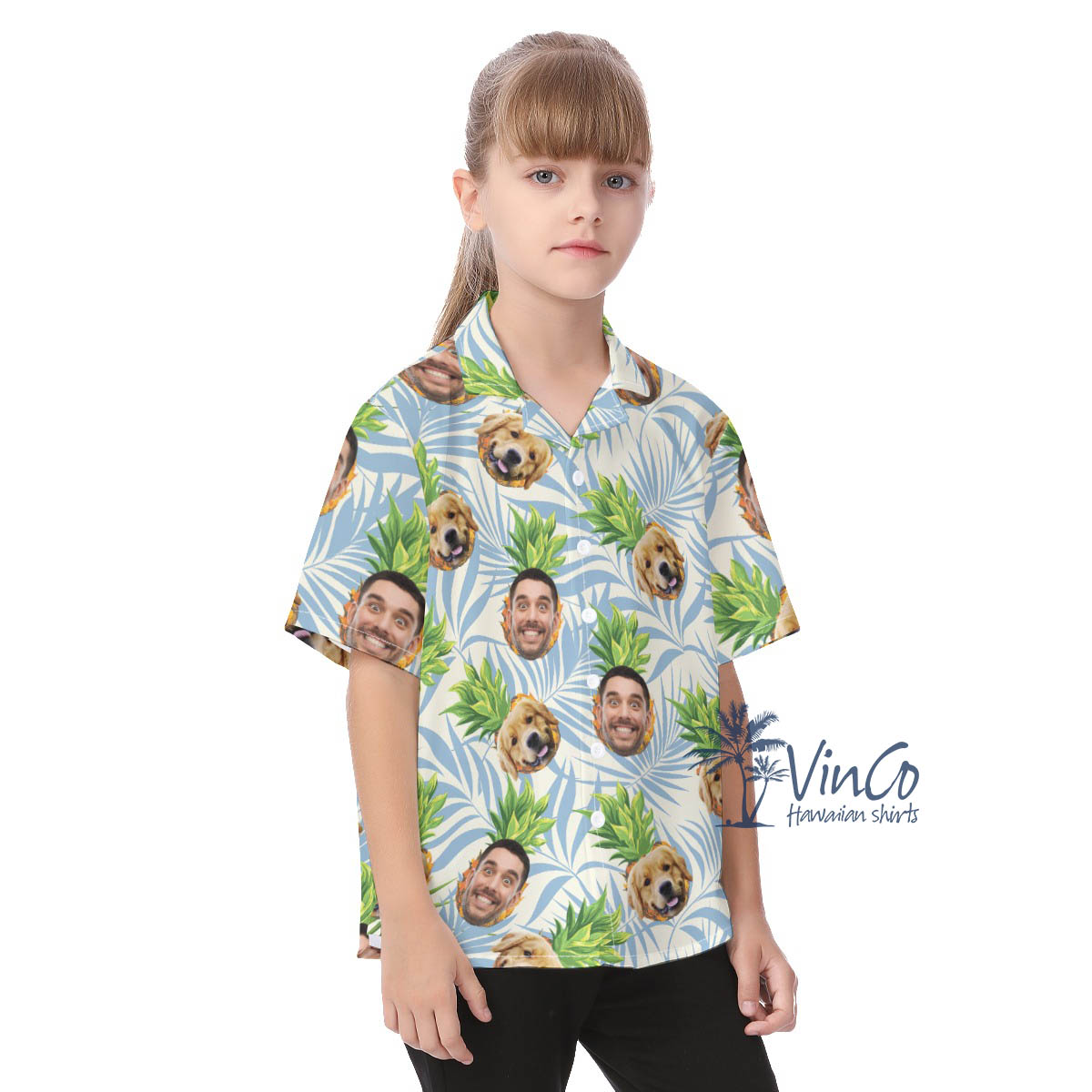 Custom Multiple Faces Hawaiian Button Shirt For Kids