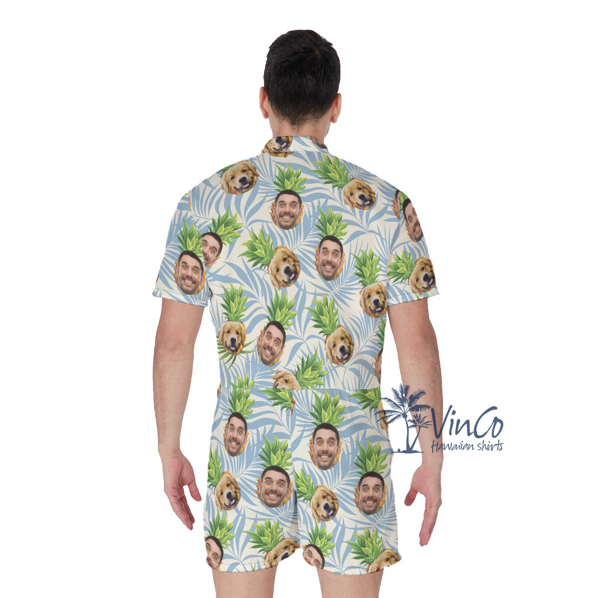 Custom Multiple Face Hawaiian Romper With Dog For Men