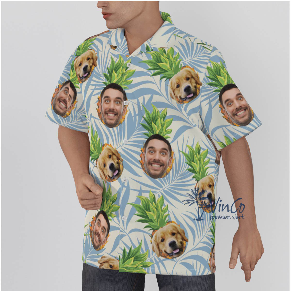 Men's Custom Tropical Hawaiian Shirts With Dog Face