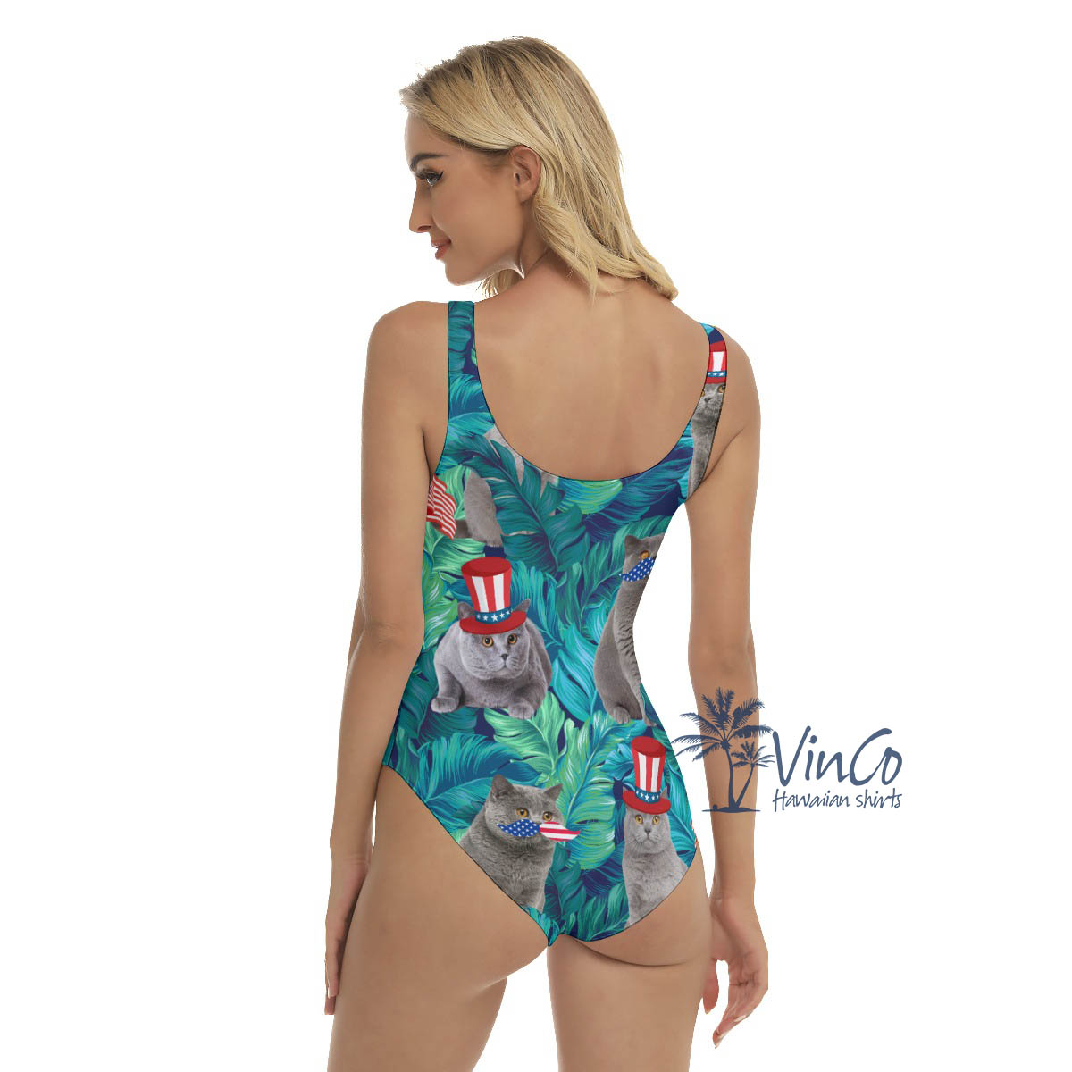 Funny 4th Of July Cat Tropical Hawaiian Swimsuit