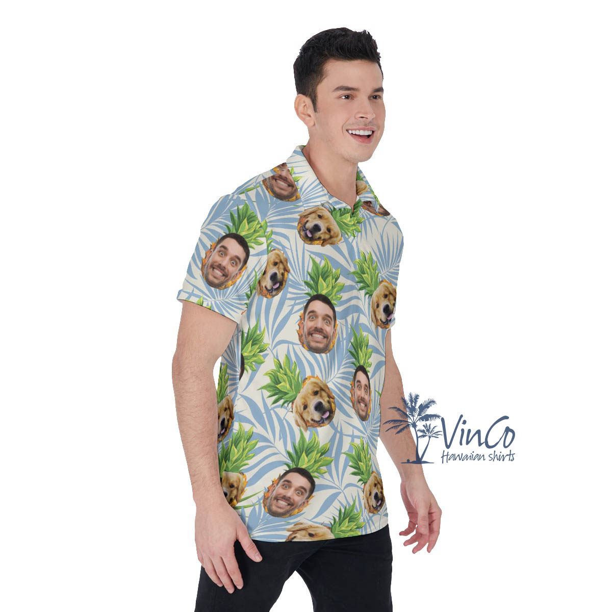 Tropical Pineapple Custom Dog Face Hawaiian Shirt Polo For Men