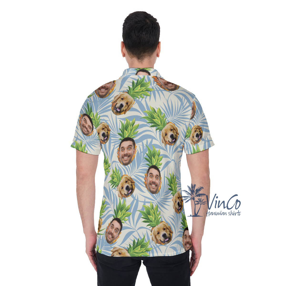 Tropical Pineapple Custom Dog Face Hawaiian Shirt Polo For Men
